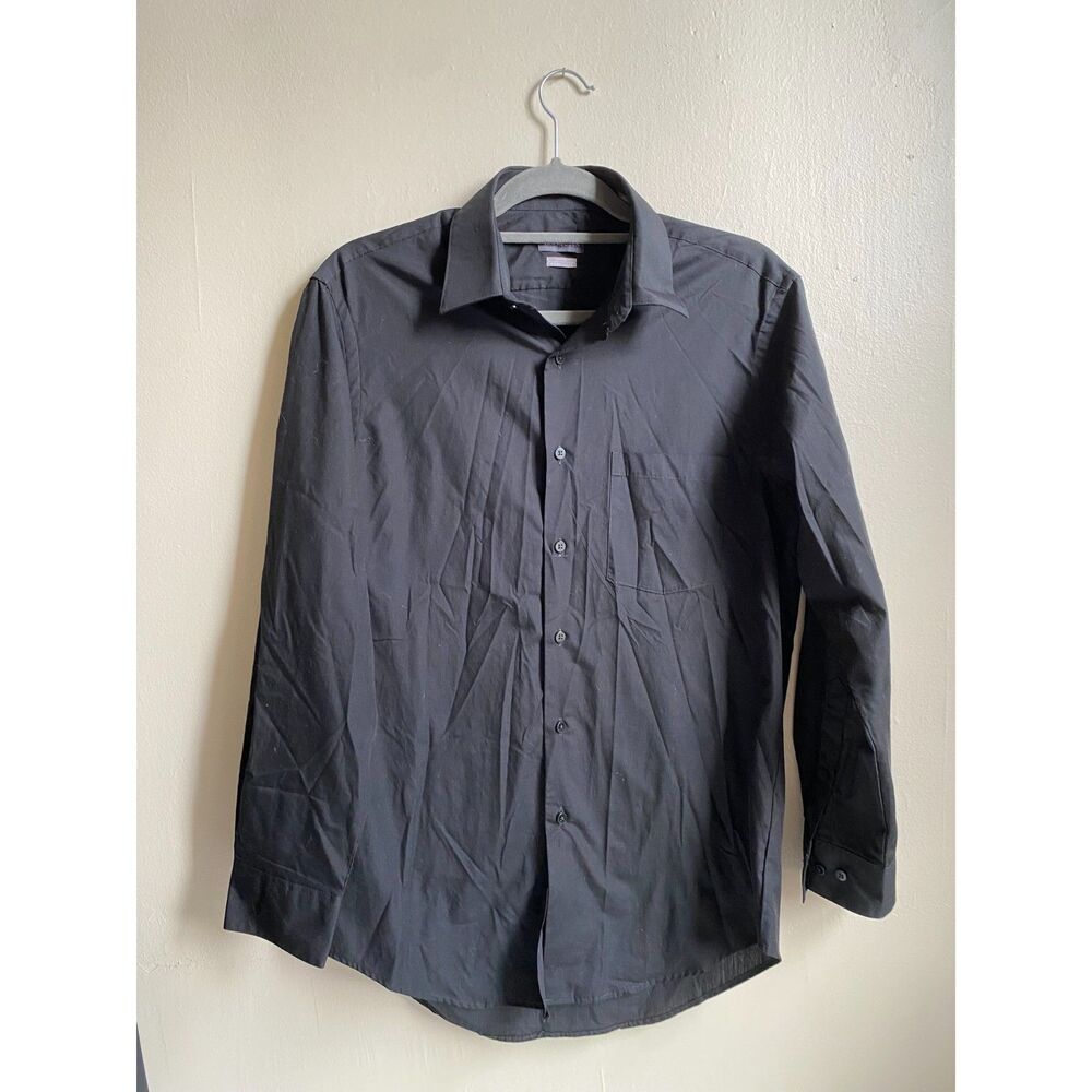 Van Heusen Fitted Black Dress Shirt 15.5 32/33 Medium